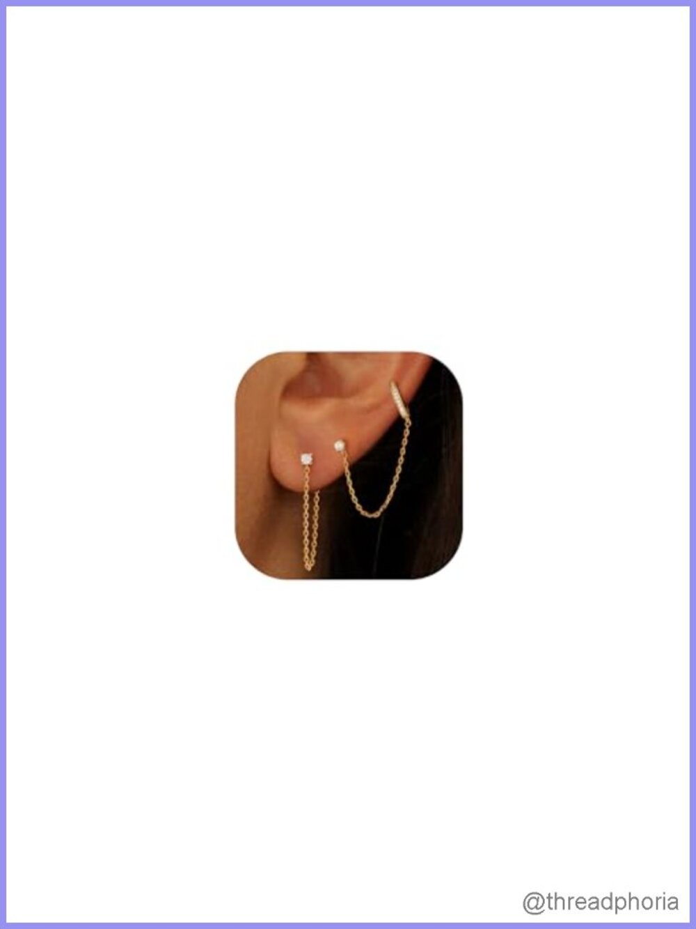 14k Gold Plated Chain Earrings Cubic Zirconia Clip On Dangle